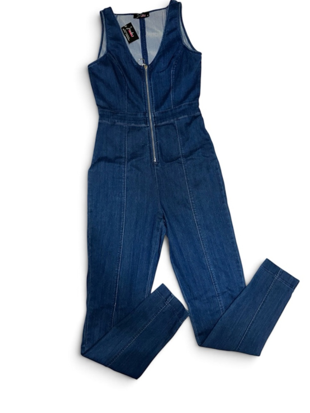 Denim Zip-Front Women's Jumpsuit - Blue